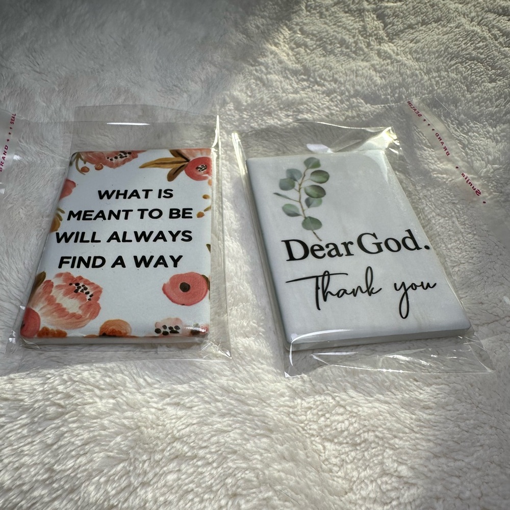 Set of 2 Inspirational Magnets Dear God, Thank You & What is Meant to Be… NWT